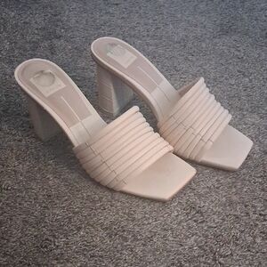 Dolce Vita Pale Pink Block Heel Slide Sandals Size 8 Made In BRAZIL
